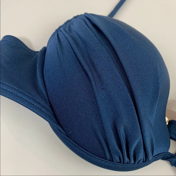 Victorias Secret Bikini Top 34B The Tease Halter Solid Blue Underwire 7DM - Picture 7 of 9